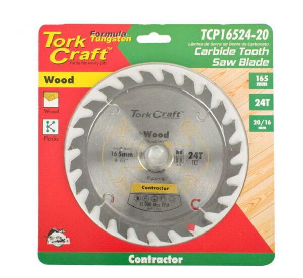Tork Craft Blade Contractor 165x24T 20/16 Circular Saw Tct