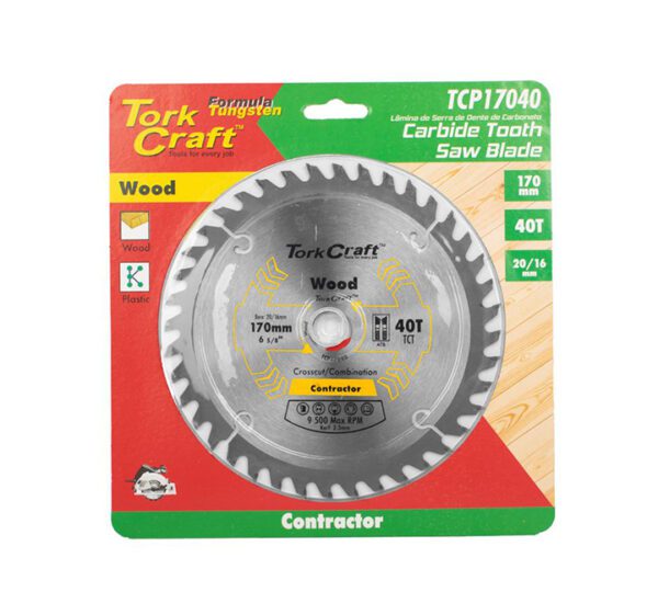 Tork Craft Blade Contractor 170x40T 20/16 Circular Saw Tct