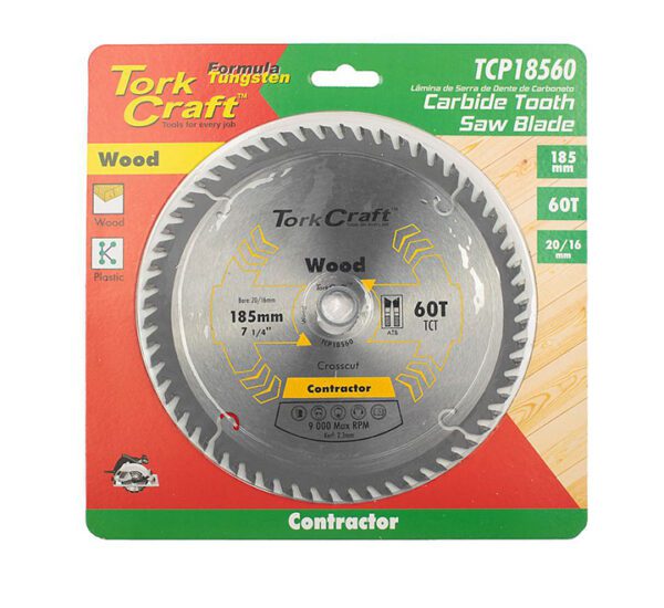 Tork Craft Blade Contractor 185x60T 20/16 Circular Saw Tct