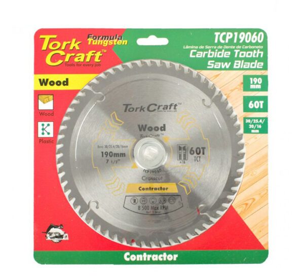 Tork Craft Blade Contractor 190x60T 30/1/20/16 Circular Saw Tct