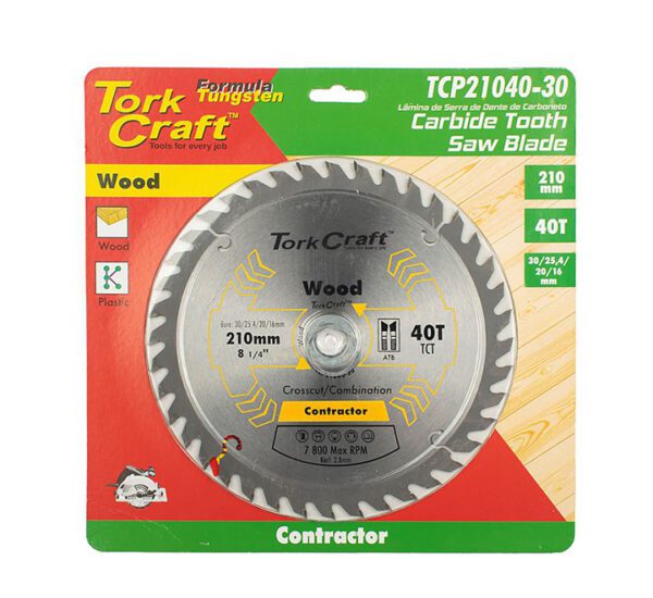 Tork Craft Blade Contractor 210x40T 30-1-20-16 Circular Saw Tct