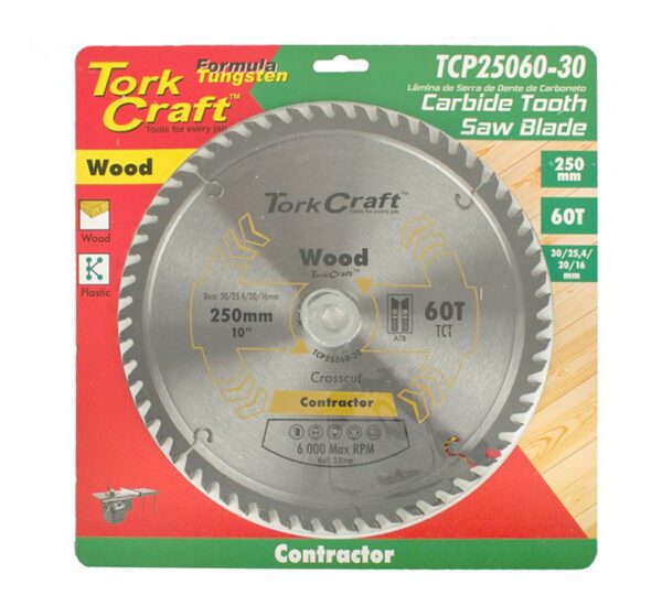 Tork Craft Blade Contractor 250x60T 30/20/16 Circular Saw Tct