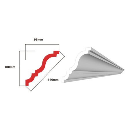 Cornice Alina  -Medium Density - EPS   - 100x95x140 Per 8 Metre