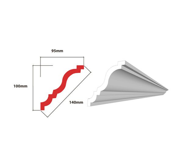 Cornice Alina  -Medium Density - EPS   - 100x95x140 Per 8 Metre