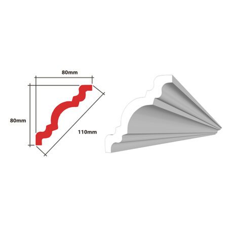 Cornice Peroni EPS  - Medium Density - 80 x 80 x 110 Per 8 Metre