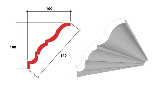 Cornice Troy EPS  - Medium Density - 100 x 100 x 140 Per 8 Metre