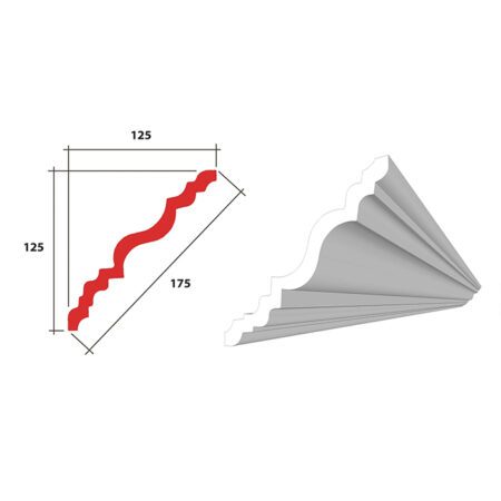 Cornice Zebra EPS - Light Density - 125 x 125 x 175 Per 8 Metre