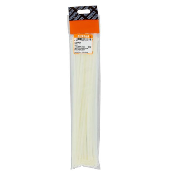 Eureka Cable Tie - White - 4.7 x 305mm - 50 Qty