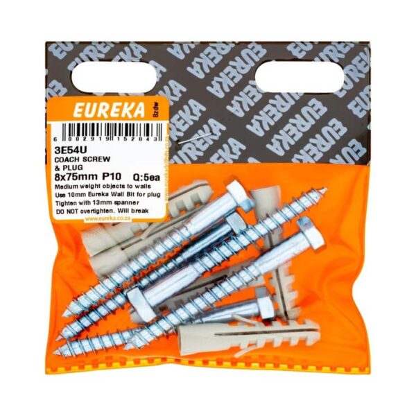 Eureka Coach Screw & Plug - 8  x  75mm - P10 - 5 Qty Each