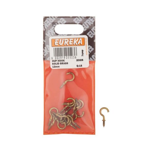 Eureka Cup Hook - Solid Brass - 12mm - 15 Qty
