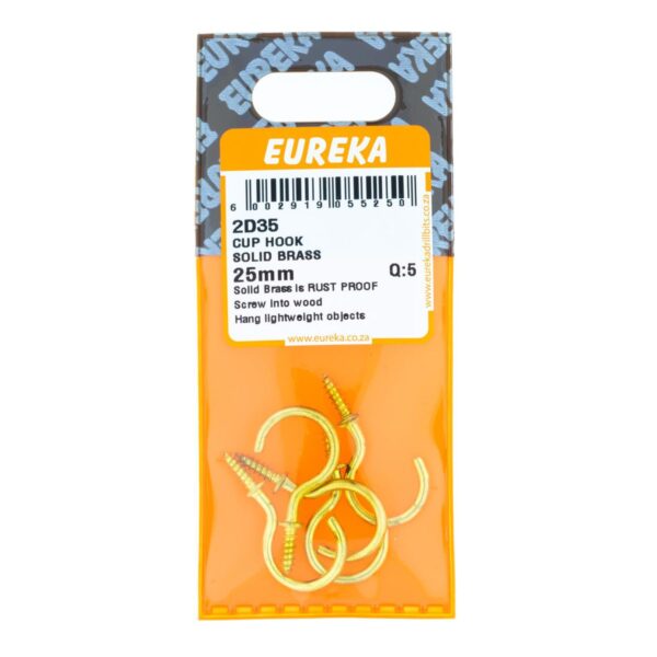 Eureka Cup Hook - Solid Brass - 25mm - 5 Qty