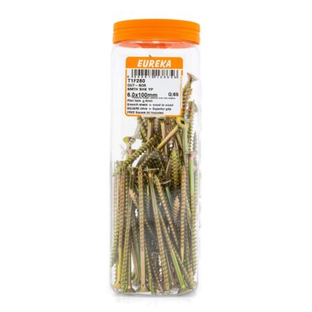 Eureka  Cut-Screw - Smooth Shank - Yellow Passivated - 6.0  x  100mm - 65 Qty