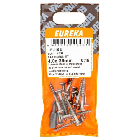 Eureka  Cut-Screw - Stainless Steel - 4.0  x  30mm - 16 Qty