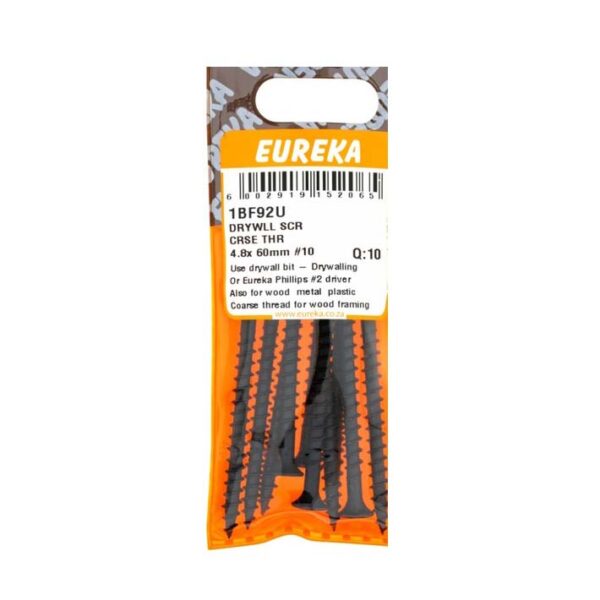 Eureka Drywll Screw -  Coarse Thread -  4.8  x  60mm #10 - 10 Qty