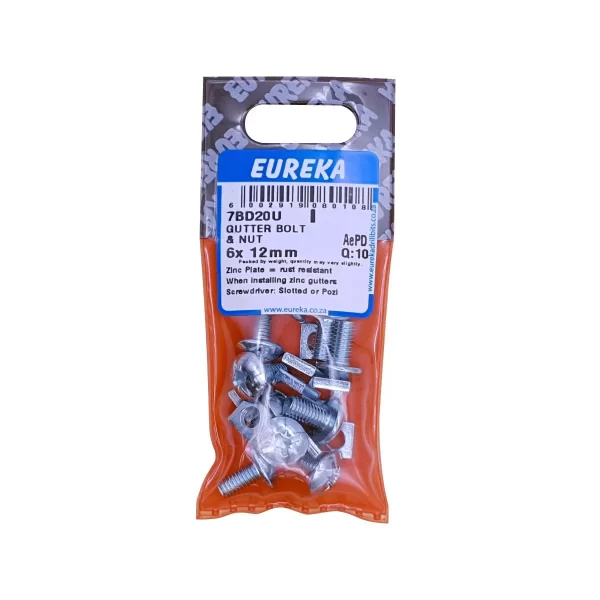 Eureka Gutter Bolt & Nut - 6  x  12mm - 10 Qty