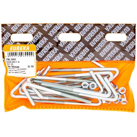 Eureka Hook Bolt & Nut - Zinc Plated - 6  x  90mm - 15 Qty