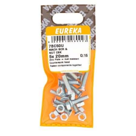 Eureka Machine Screw & Nut Countersank - 5  x  20mm - 15 Qty