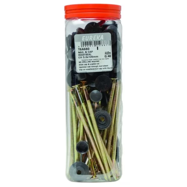 Eureka Nail & Cap Roofseal - Charcoal - 5.0 x 120mm - 4 Qty