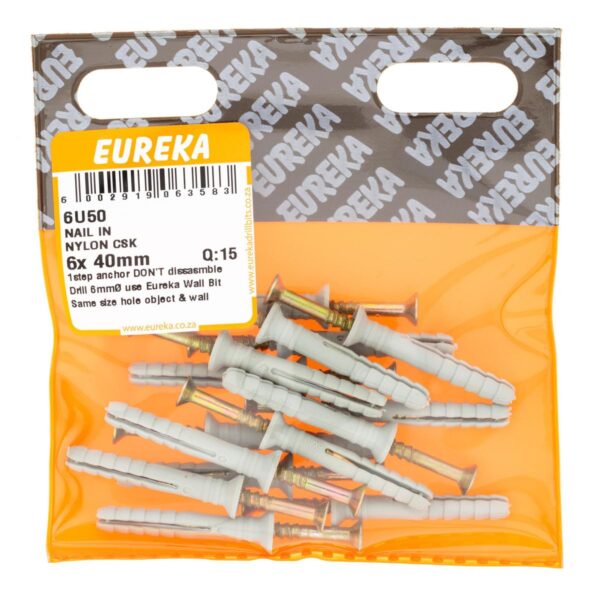 Eureka Nail In Nylon - Countersank - 6 x 40mm - 15 Qty