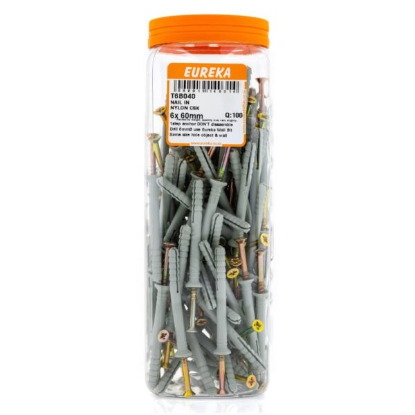 Eureka Nail In Nylon - Countersank - 6 x 60mm - 100 Qty