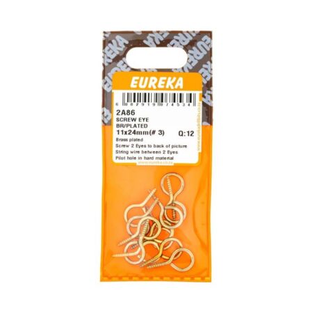 Eureka Screwew Eye - Brass  Plated - 11 x 24mm (# 3) - 12 Qty