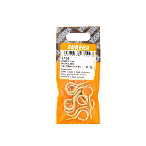 Eureka Screwew Eye - Brass  Plated - 14 x 31mm (# 6) - 12 Qty