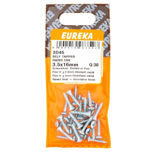 Eureka Self Tapper -  Raised Head Countersunk -  3.5 x 16mm - 30 Qty