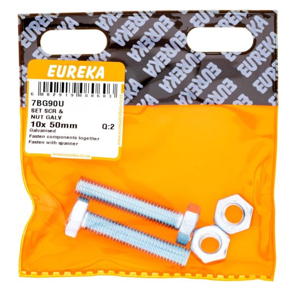 Eureka Set Screw & Nut - Galvanised - 10 x 50mm - 2 Qty