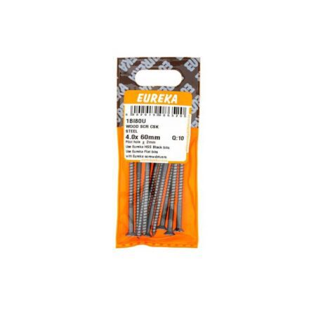 Eureka Wood  Screw  - Countersunk - Steel - 4.0 x 60mm - 10 Qty