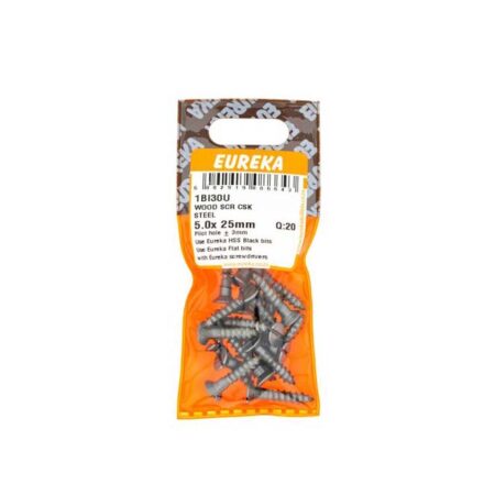 Eureka Wood  Screw  - Countersunk - Steel - 5.0 x 25mm - 20 Qty