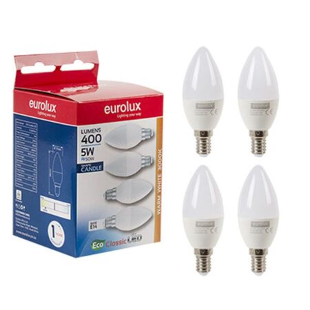 Eurolux LED Candle Bulb E14 5W 3000K 4 Pack