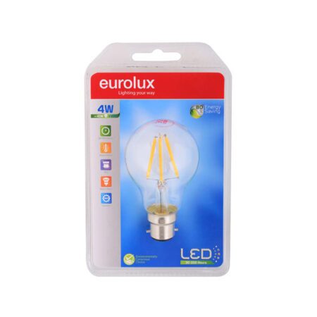 Eurolux LED Clear Filament  Bulb A60 B22 4W Warm White