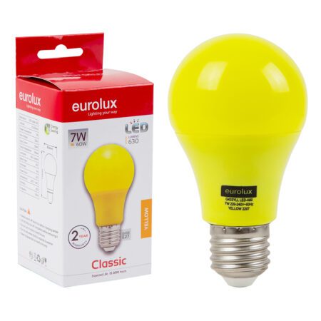 Eurolux LED Coloured A60 Globe E27 7W Yellow