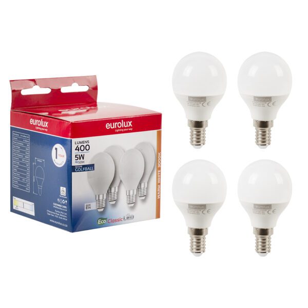 Eurolux LED Golfball Bulb E14 5W 3000K 4 Pack