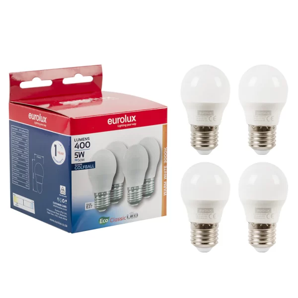 Eurolux LED Golfball Bulb E27 5W 3000K 4 Pack