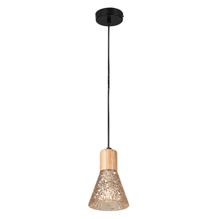 Eurolux Lucca Pendant Black & Wood & Amber Glass