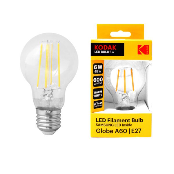 Kodak LED Filament Bulb A60 E27 6W Warm