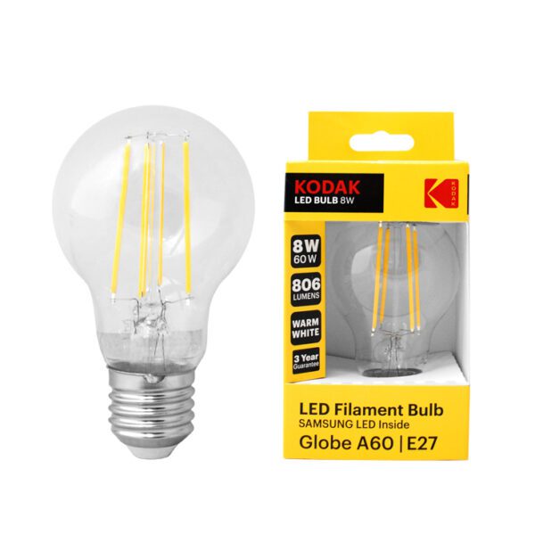 Kodak LED Filament Bulb A60 E27 8W Warm