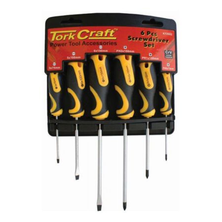 Tork Craft Screw Driver Set With Wall Mountable Rack - 6 Piecee