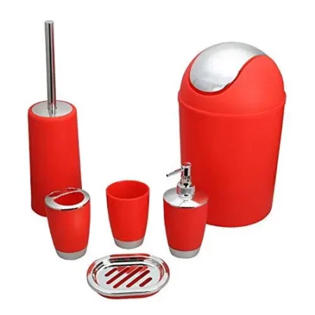 Bella  Bathroom  Accessories Set - Red -  6 Piece  - Pbs201Rd