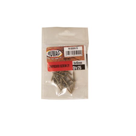 Ruwag Chipboard Screw - Zinc Yellow - 3 x 16mm - 25 Qty