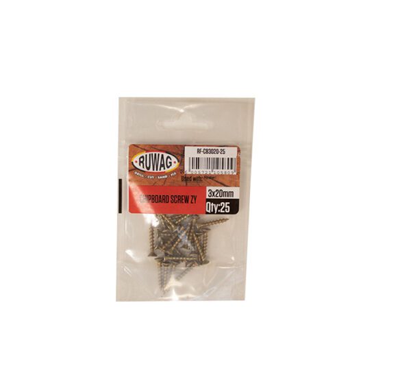 Ruwag Chipboard Screw - Zinc Yellow - 3 x 20mm - 25 Qty