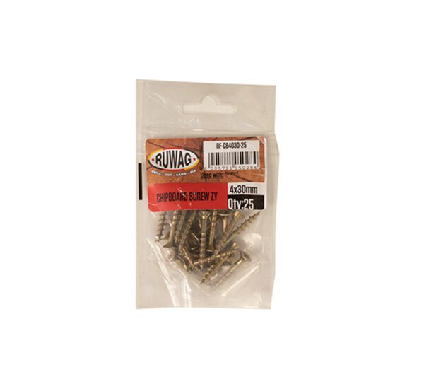 Ruwag Chipboard Screw - Zinc Yellow - 4 x 30mm - 25 Qty