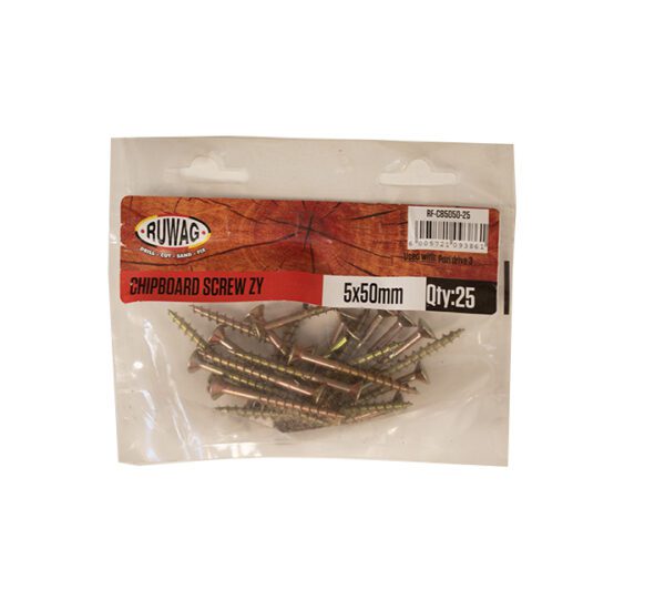 Ruwag Chipboard Screw - Zinc Yellow - 5 x 50mm - 25 Qty