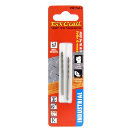 Tork Craft Drill Bit High Speed Steel Standard 2.5mm - 2 Qty - Carded