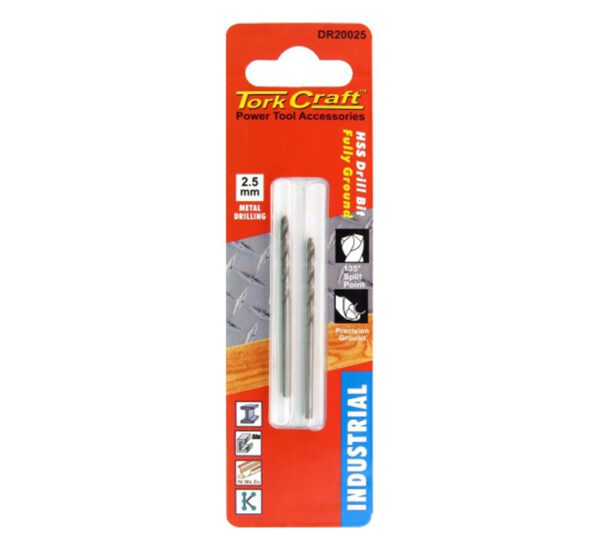 Tork Craft Drill Bit High Speed Steel Standard 2.5mm - 2 Qty - Carded