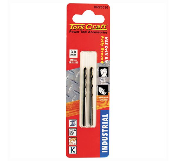 Tork Craft Drill Bit High Speed Steel Standard 3.0mm - 2 Qty - Carded