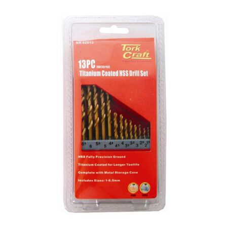 Tork Craft Drill Bit Set 13 Piece Tin Coated Metal Case