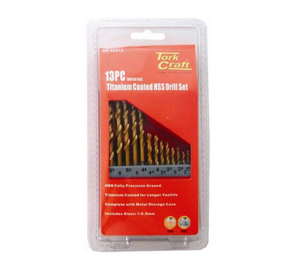 Tork Craft Drill Bit Set 13 Piece Tin Coated Metal Case