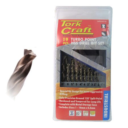 Tork Craft Drill Bit Set 19 Pieces 1-10mmx0.5mm Turbo Point